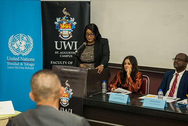 Dean of the Faculty of Law at the University of the West Indies, Dr. Alicia Elias-Roberts addresses the audience. © UWI St. Augustine