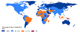 Carte : respect des obligations en matière de soumission de rapports par les États parties aux organes conventionnels des droits de l’homme