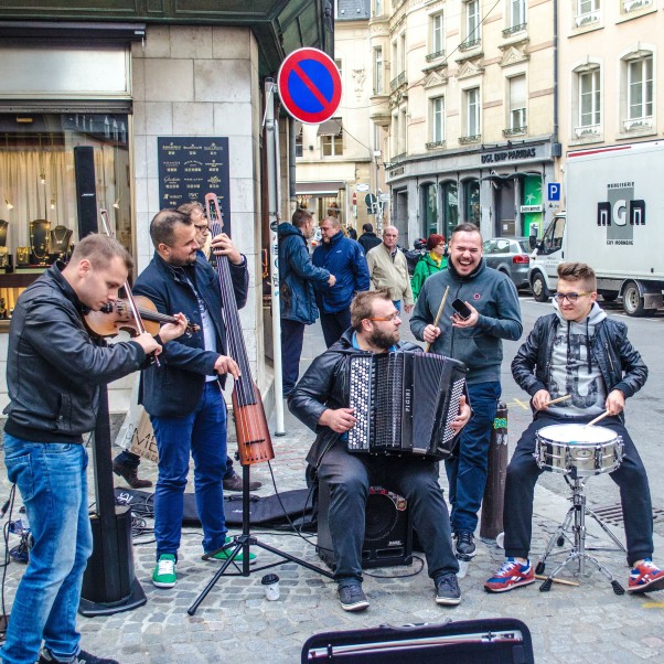 Street musicians playing