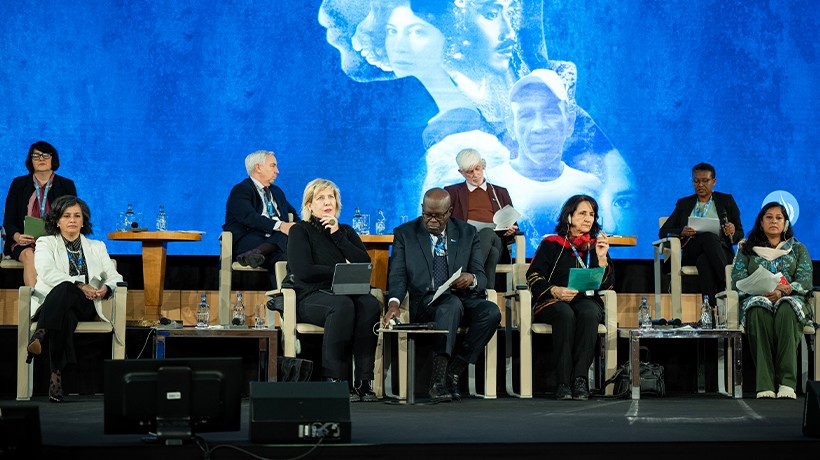 Experts and representatives of human rights organizations participate in a panel discussion entitled Bolstering the human rights ecosystem as part of a high-level event to craft a vision for the future of human rights.© OHCHR/Jean Marc Ferré