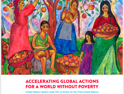 Cover: the UN System-wide Plan of Action (SWAP) for the Third UN Decade for the Eradication of Poverty (2018-2027) on “Accelerating Global Actions for a World Without Poverty”
