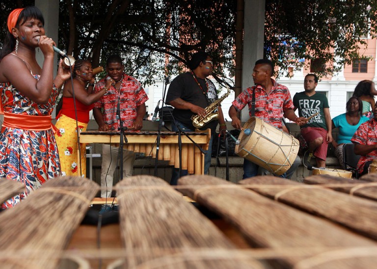A group of musicians of African descent participate during the celebration of the official Afrocolombian Day in Cali, Colombia, 21 May 2016. The ombudsperson for the Rights of Indigenous and Ethnic Minorities, Nigeria Renteria, said that Afro-descendants have been victims of the Colombian armed conflict and have suffered the rigor of war more strongly than other communities. ©EPA-EFE/ CHRISTIAN ESCOBAR MORA