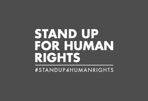 Stand up for human rights logo in white