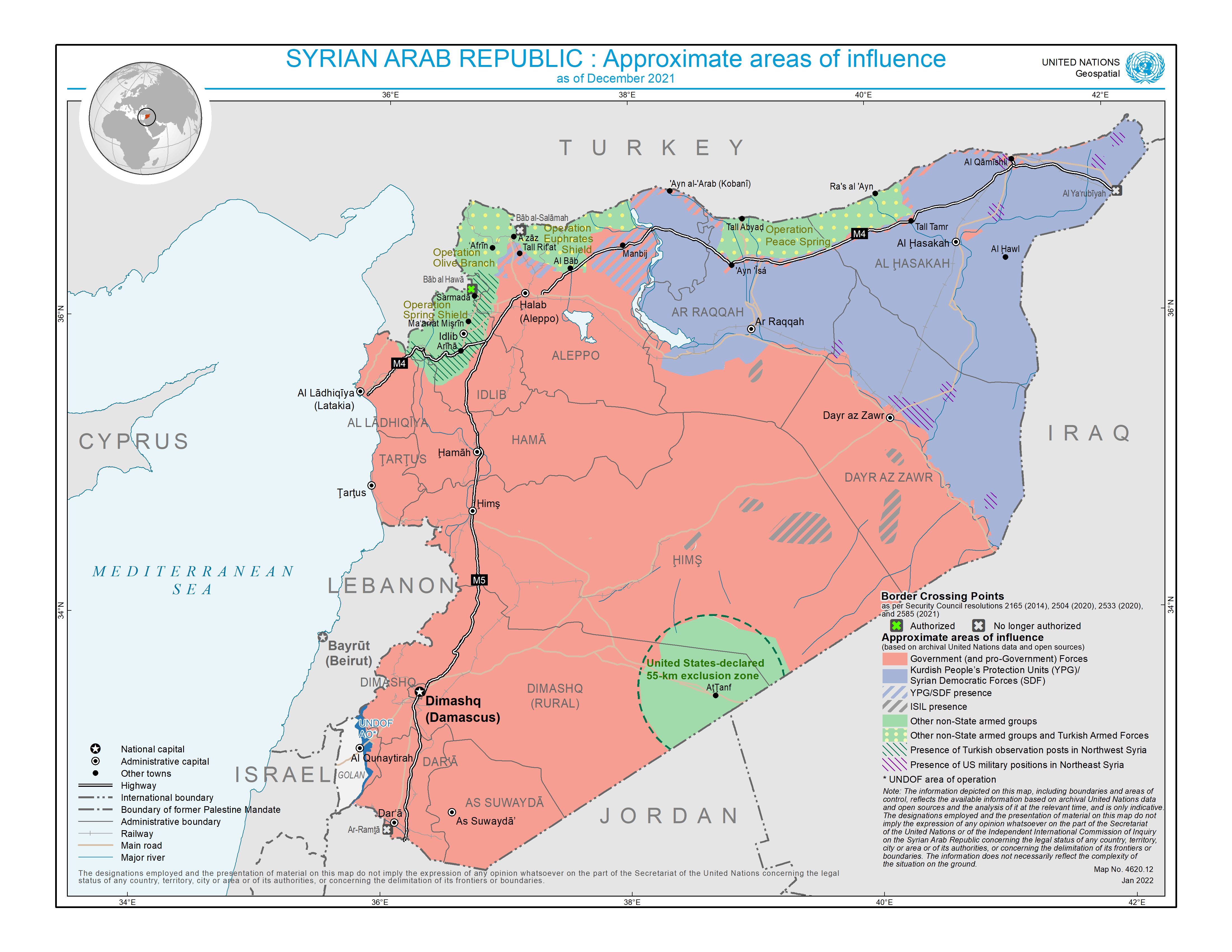 JPG: الجمهورية العربية السورية: الجدول الزمني لمناطق النفوذ التقريبية