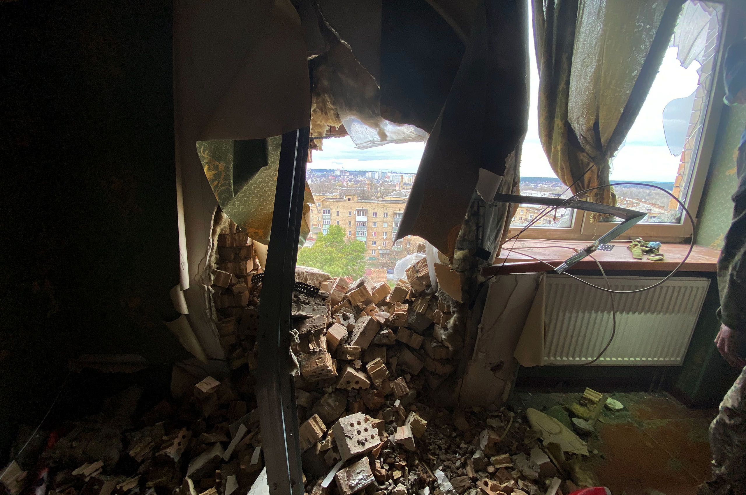 An apartment damaged by shelling in Irpin, Kyiv region. After Russian armed forces left the town, OHCHR found 297 civilian buildings damaged or destroyed. © OHCHR