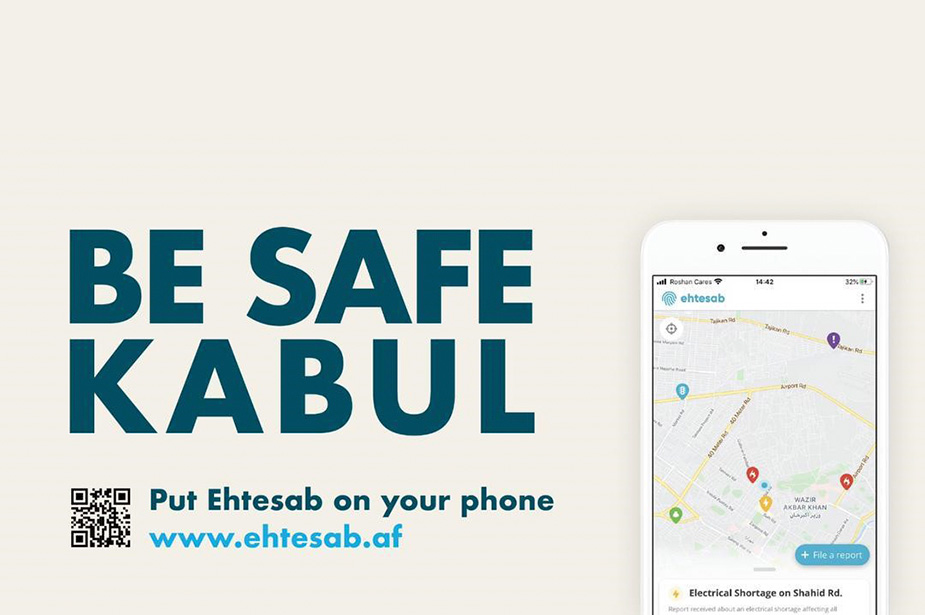 The digital app Ehtesab was created by Sara Wahedi to protect people from dangers in Kabul, Afghanistan. © Ehtesab/Sara Wahedi