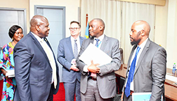 Commissioner Barney Afako, Andrew Clapham and CHRSS Coordinator Peter Mwesigwa with Dr. Riek Machar, the First Vice President of the Republic of South Sudan - 17 February 2023.