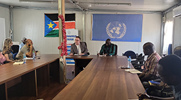 Commissioner Barney Afako and Andrew Clapham listen to the challenges faced by the international humanitarian actors in Malakal, Upper Nile – 16 February 2023