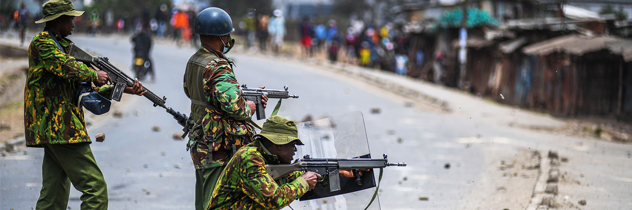  NAIROBI, KENYA - JULY 12: Security forces intervene to the demonstrators, protesting tax increases, in Nairobi, Kenya on July 12, 2023. © Gerald Anderson