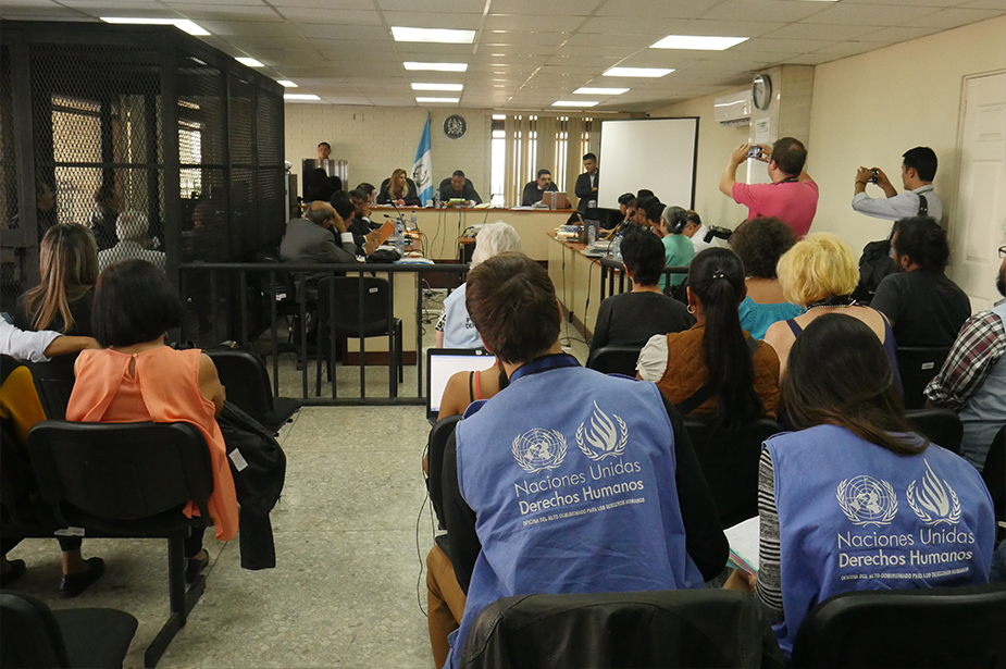 OHCHR officials monitor a 2018 hearing in the case of the enforced disappearance of Marco Antonio Molina Theissen and aggravated sexual assault of his sister, Emma Guadalupe Molina Theissen, that occurred in 1981 during Guatemala´s internal armed conflict. © OHCHR Guatemala