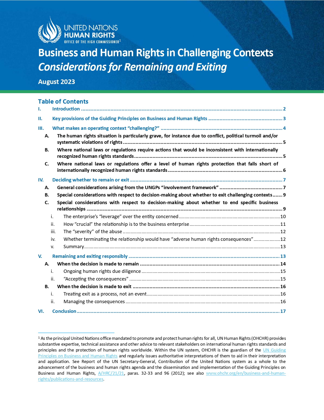 Cover: Business and Human Rights in Challenging Contexts: Considerations for Remaining and Exiting (2023)