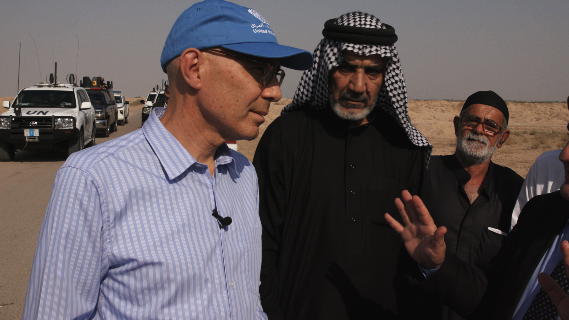 Human Rights chief meeting with former farmer of the Shatt Al Arab area south of Basra ion Iraq last August. ©OHCHR, 8 Aug 2023.