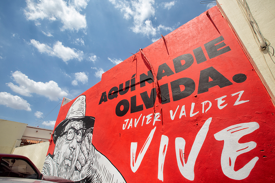 © Still of mural featuring Javier Valdez that reads “Nobody forgets here. Javier Valdez lives”, in Culiacán, Sinaloa, Mexico. 