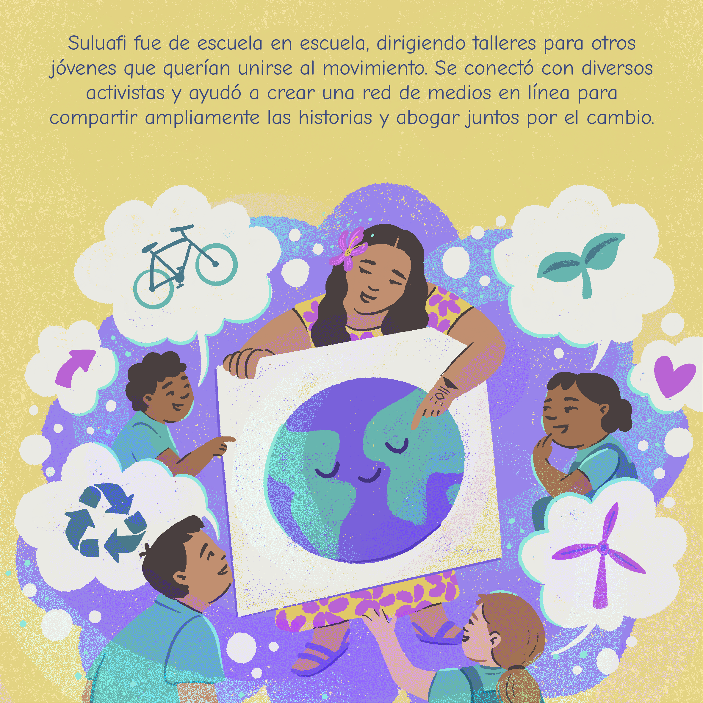 Suluafi fue de escuela en escuela, dirigiendo talleres para otros jóvenes que querían unirse al movimiento. Se conectó con diversos activistas y ayudó a crear una red de medios en línea para compartir ampliamente las historias y abogar juntos por el cambio.