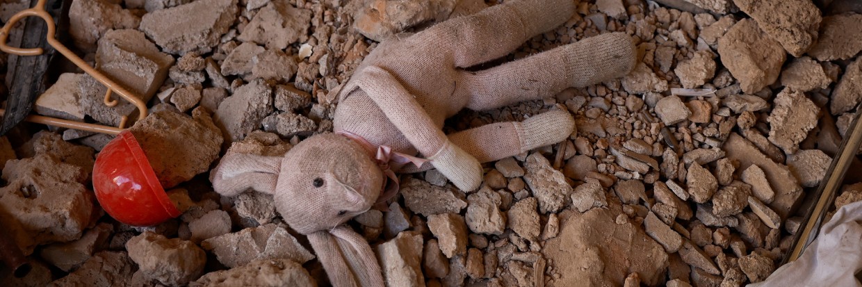 A soft toy lies amidst the rubble at the site of an Israeli air strike, amid ongoing hostilities between Hezbollah and Israeli forces, in Beirut, Lebanon, October 11, 2024.