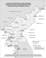 Location of political prison camps (kwanliso) and ordinary prison camps (kyohwaso)  in the Democratic People's Republic of Korea