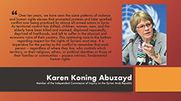 Karen Koning AbuZayd, Member, comments on the Report of the Independent International Commission of Inquiry on the Syrian Arab Republic