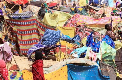 A view of makeshift shelters of Sudanese people who fled the conflict in Sudan's Darfur region and were previously internally displaced in Sudan, near the border between Sudan and Chad, in Borota, Chad, May 13, 2023.  Credit: REUTERS/Zohra Bensemra