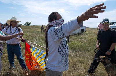 Indigenous protester standing on land