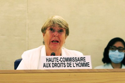 Urging bold and vigorous action: High Commissioner Michelle Bachelet speaks to the Human Rights Council on 24 August 2021 © OHCHR