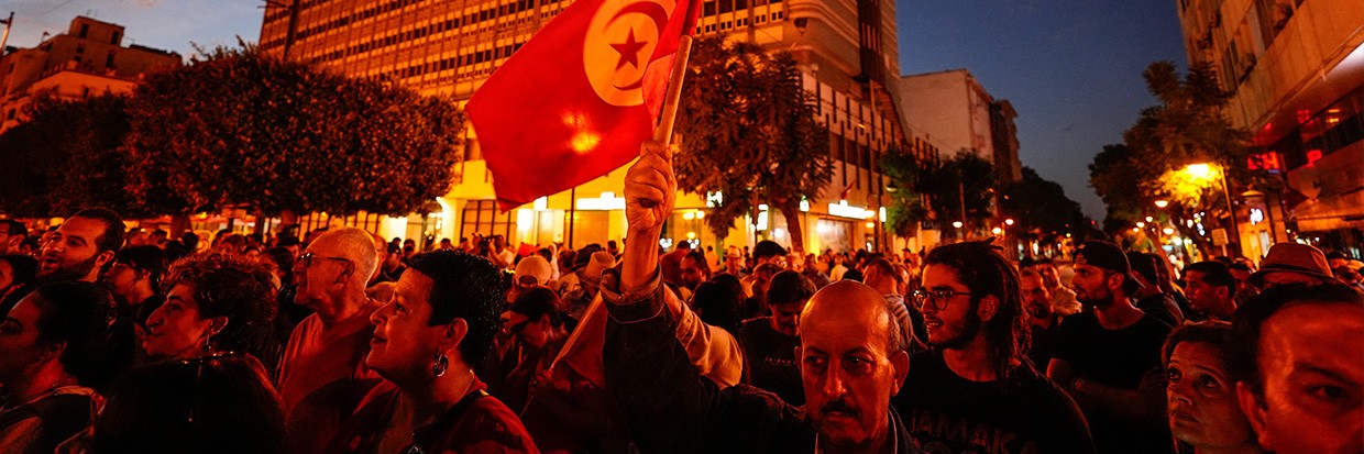 Hundreds of people gather at the Avenue Habib Bourguiba during a demonstration demanding the restoration of the democratic process, the rejection of amendments to the electoral law and an end to the crackdown on the opposition in Tunis, Tunisia on October 04, 2024. 