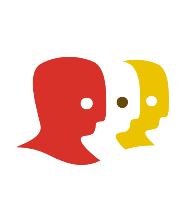 Illustration of three heads in red, white and yellow
