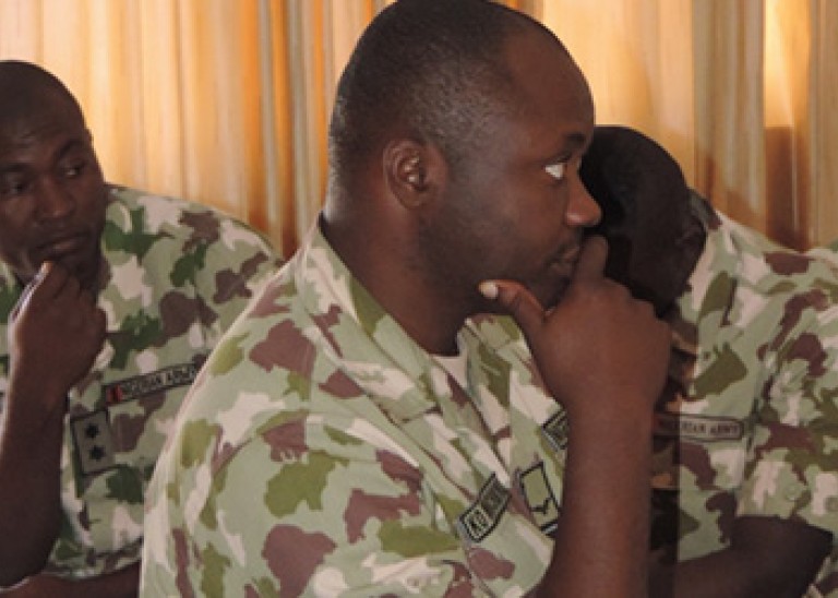 Soldiers of the Operation Lafiya Dole attending the human rights workshop in Maiduguri, Nigeria, December 2015; © Human Rights Agenda Network/ Melissa Omene 